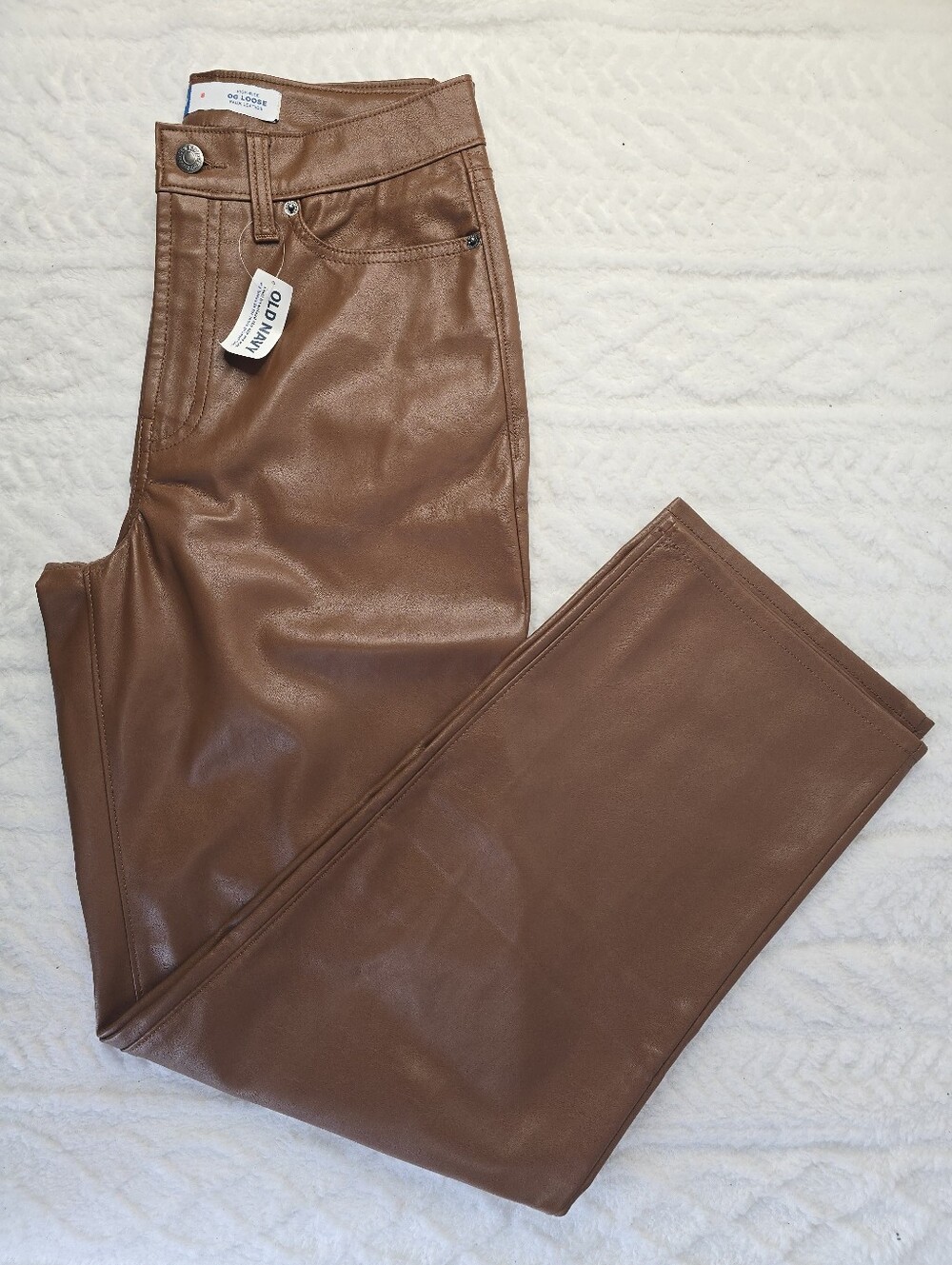 NWT Old Navy OG Loose Faux Leather Pants Brown High rise Wide Leg Modern Moto 8
